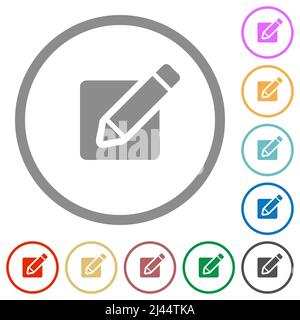 Editing box with pencil solid flat color icons in round outlines on white background Stock Vector