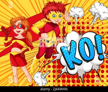 Abbreviation and facial expression retro comic banner design illustration Stock Vector