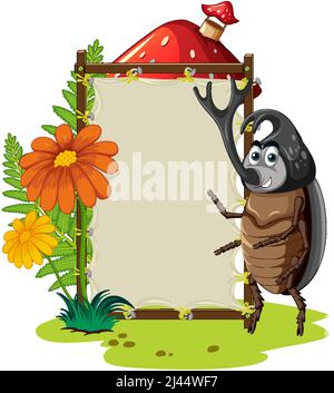 Sign board with beetle on white background illustration Stock Vector