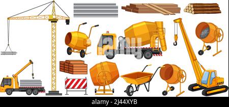 Set of construction site objects illustration Stock Vector