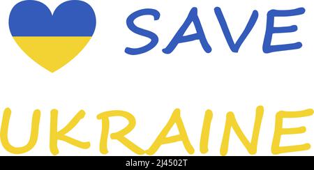 Stop War in Ukraine concept vector illustration. Heart, love for Ukraine, Ukrainian flag and map illustration. Save Ukraine from Russia. Vector illustration Stock Vector