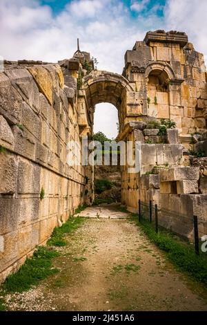 The entrance part of the ancient city theater of Myra. Demre, Antalya, Turkey. Stock Photo