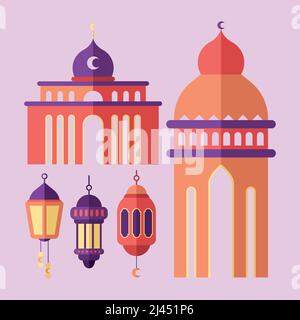 five eid mubarak set icons Stock Vector