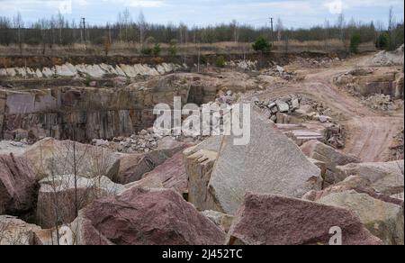 Quarry with mining and stone production. Stock Photo