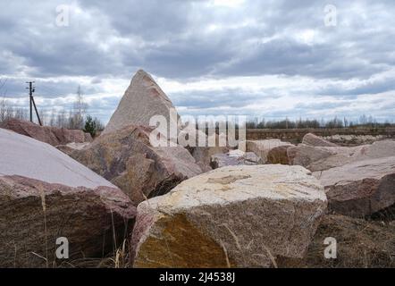 Quarry with mining and stone production. Stock Photo