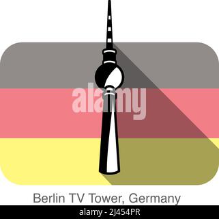 Berlin TV Tower, landmark flat icon design, background is German national flag Stock Vector