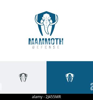 Big Mammoth Elephant Shield Strong Defense Logo Template Stock Vector