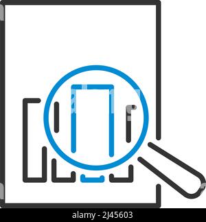 Magnificent Glass On Paper With Chart Icon. Editable Bold Outline With Color Fill Design. Vector Illustration. Stock Vector
