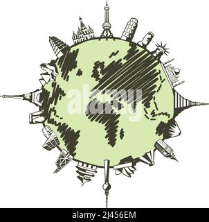 famous Landmark icons of the world around the eath Stock Vector