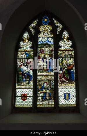 Stained glass window 1913 by Burlison & Grylls in the Anglo Saxon church of All Saints, Brixworth, Northamptonshire, UK Stock Photo