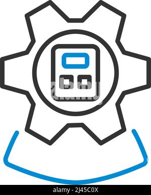 Analyst With Gear Hed And Calculator Inside Icon. Editable Bold Outline With Color Fill Design. Vector Illustration. Stock Vector