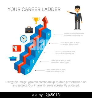 Step chart with five elements. Metaphor chart, arrow diagram,  template. Creative concept for infographics, presentation, project. Can be used for top Stock Vector