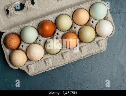Fresh multicolored raw eggs Stock Photo