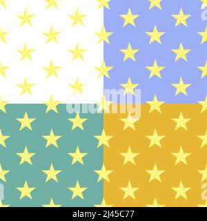 set of seamless patterns with Golden five pointed star. Army insignia. Ornament for decoration and printing on fabric. Design element. Vector Stock Vector