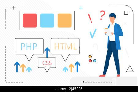 Web programming using coding languages features. Software development backend and frontend engineer Stock Vector