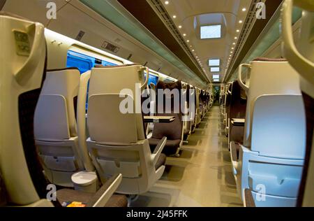 Interior of empty train carriage no passengers travelling from Trieste to Roma Italy Europe Stock Photo