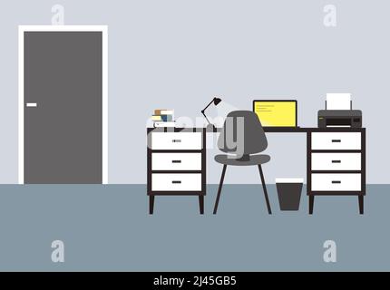 desk with computer and other things, vector illustration Stock Vector