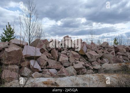 Quarry with mining and stone production. Stock Photo