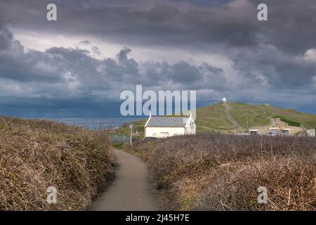The coast path leading to Towan Head in Newquay in Cornwall in the UK. Stock Photo