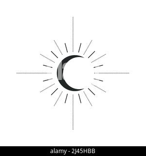 Crescent contour icon for tattoo. Esoteric print with  crescent moon. Vector illustratio Stock Vector