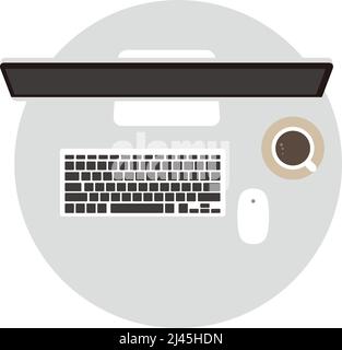 Desk with computer and other things, vector illustration Stock Vector