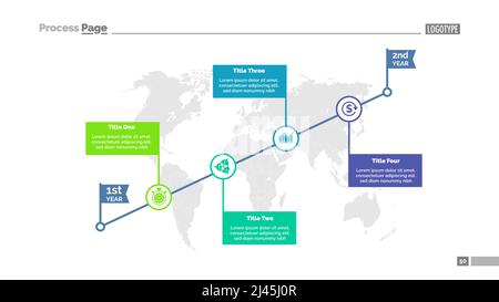 Timeline with four elements. Step chart, process diagram, slide. Creative concept for infographics, presentation, project, report. Can be used for top Stock Vector
