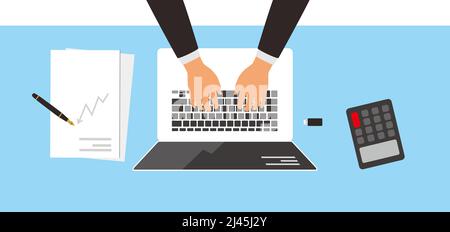 Business man using the laptop, vector illustration Stock Vector