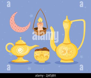 five eid mubarak set icons Stock Vector
