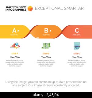 Process chart with three steps. Diagram, option graph, layout. Creative concept for infographics, presentation, project, report. Can be used for topic Stock Vector