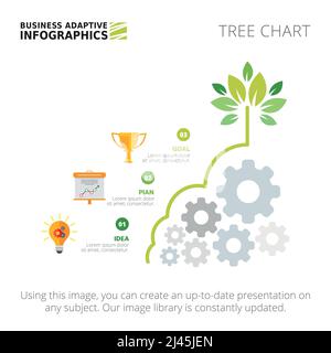 Tree chart with three steps. Process diagram, metaphor chart, layout. Creative concept for infographics, presentation, project, report. Can be used fo Stock Vector