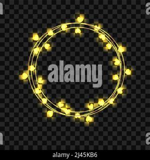 Beautiful garland with heart-shaped bulbs. Lights, circle, decoration, checkered background. Valentines day concept. Can be used for greeting cards, p Stock Vector