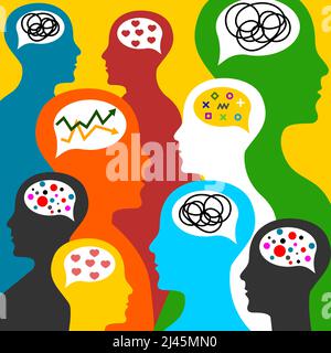 Neuro diversity, people in crowd. Pattern with doodle people Stock Vector