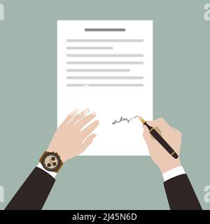 Signature of man. Signing document. Vector illustration. Hand with pen ...