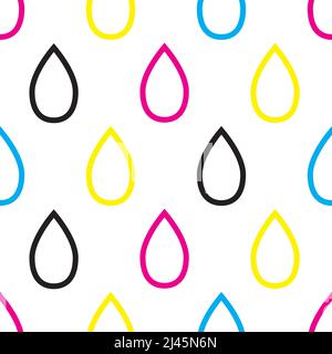 CMYK drops seamless geometric flat pattern. CMYK background. Vector illustration, backdrop Stock Vector