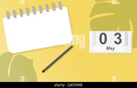 May 3. Project deadline or significant date. Paper sheet for planning tasks.  Stock Vector