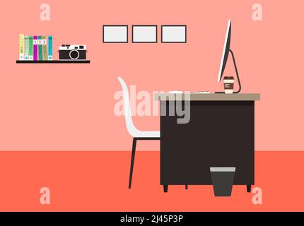 desk with computer and other things, vectordesk with computer and other things, vector illustration Stock Vector