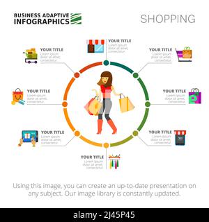 Shopping infographics. Process chart, step diagram, template. Creative concept for infographics, presentation, project. Can be used for topics like sh Stock Vector