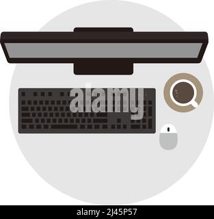 Desk with computer and other things, vector illustration Stock Vector