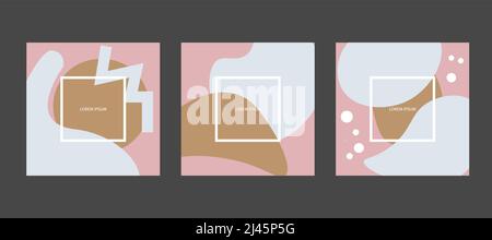 Set of square templates for social networks. Cards with abstract smooth shapes. Collage, abstract poster with spots. Vector illustration Stock Vector
