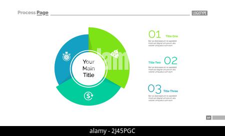 Three sectors process chart slide template. Business data. Option, circle, design. Creative concept for infographic, presentation, report. Can be used Stock Vector