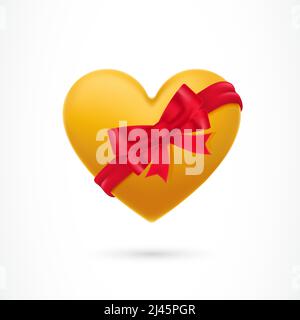 Yellow heart covered with ribbon. Bow, gift, present, romance. Valentines day concept. Can be used for greeting cards, posters, leaflets and brochure Stock Vector