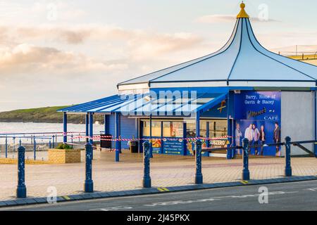 Seaside Marco's café at Barry Island, a famous Gavin & Stacey location, is closed during the Covid-19 crises on a beautiful sunny morning. Stock Photo