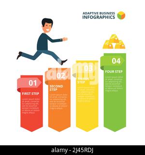 Bar chart with four steps. Metaphor diagram, process diagram, layout. Creative concept for infographics, presentation, project, report. Can be used fo Stock Vector