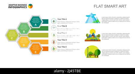 Bar chart with five elements. Option diagram, graph, layout. Creative concept for infographics, presentation, project, report. Can be used for topics Stock Vector