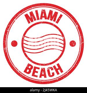 MIAMI BEACH text written on red round postal stamp sign Stock Photo