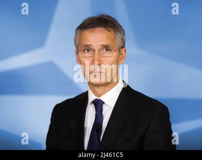 Brussels, Belgium. 20th Oct, 2016. NATO Secretary General Jens Stoltenberg seen during a joint briefing with President of Ukraine Petro Poroshenko in Brussels. (Photo by Mykhaylo Palinchak/SOPA Images/Sipa USA) Credit: Sipa USA/Alamy Live News Stock Photo
