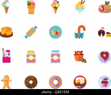 Dessert icon set. Can be used for topics like sweets, unhealthy eating, cooking, confectionary, festive table, children party treatment Stock Vector