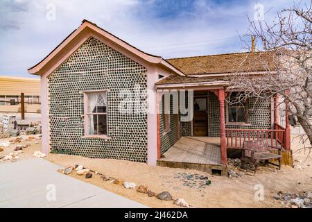 Rhyolite, NV,  - March 4, 2022 : Unique house constructed of bottles by Tom Kelly in 1906 in the mining town of Rhyolite, Nevada Stock Photo