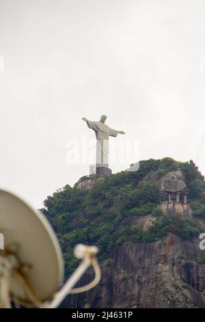 Christ the Redeemer Rio de Janeiro, Brazil - February 10, 2022 : Christ the Redeemer with clouds on a cloudy day in Rio de Janeiro. Stock Photo