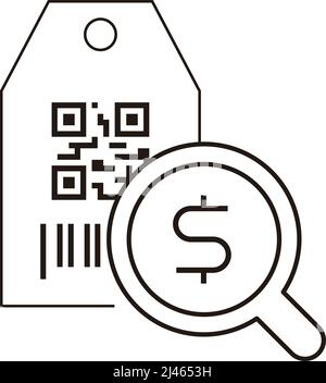 Scanning the tag to find the price, Bar code and QR code scan line icon Stock Vector